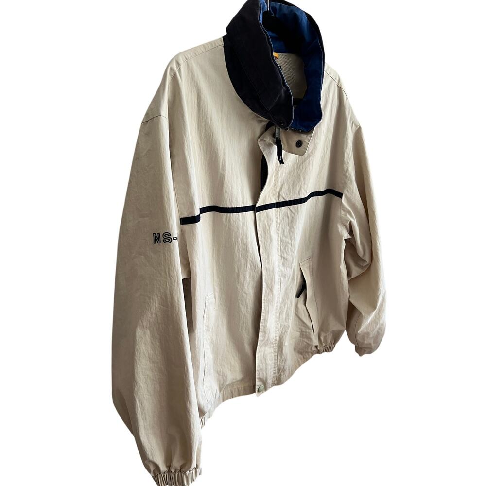 Vintage 90s Nautica NS-83 Beige Navy Hooded Windbreaker Jacket XXL Mesh Lined - Picture 2 of 8